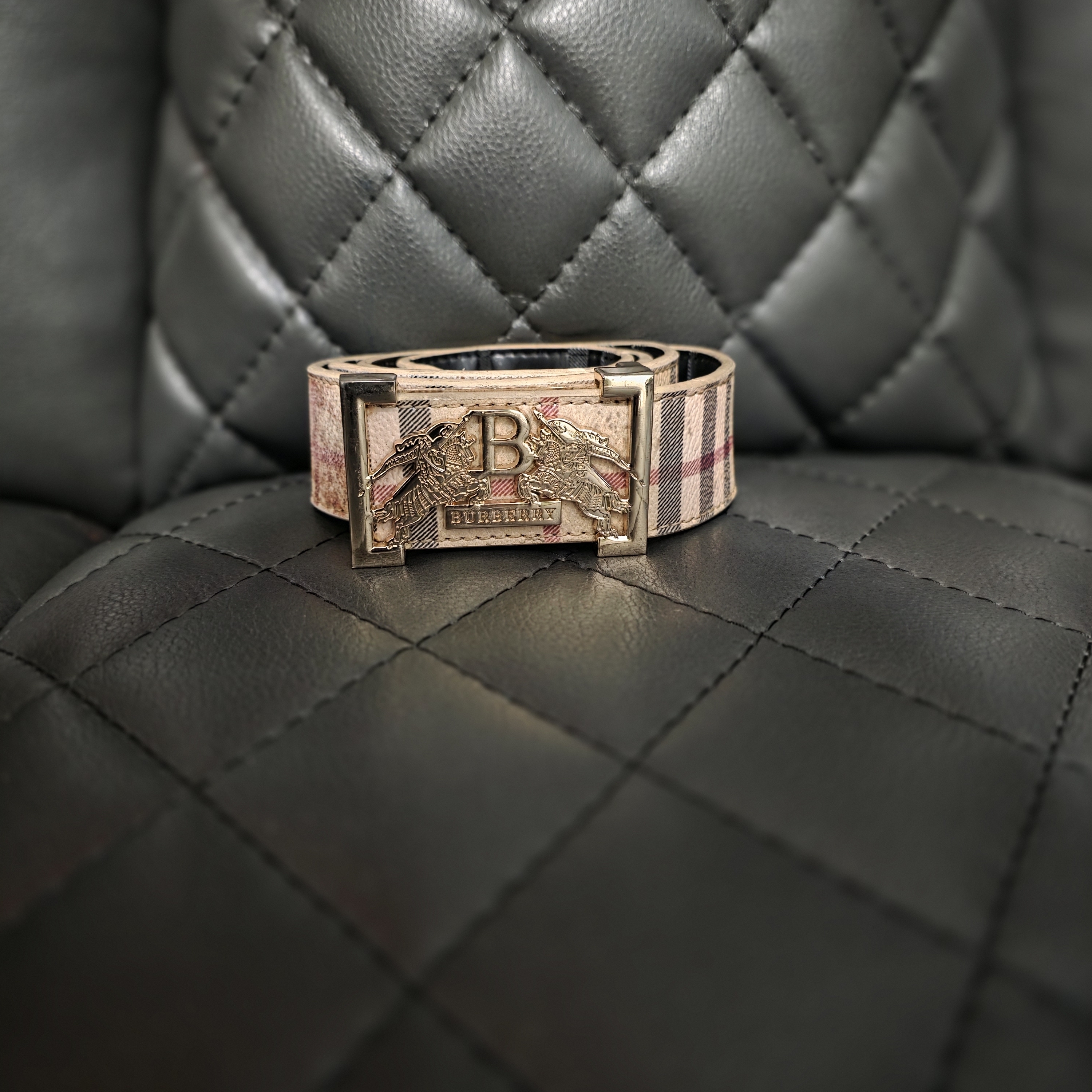 Plaid Belt With Gold Accents